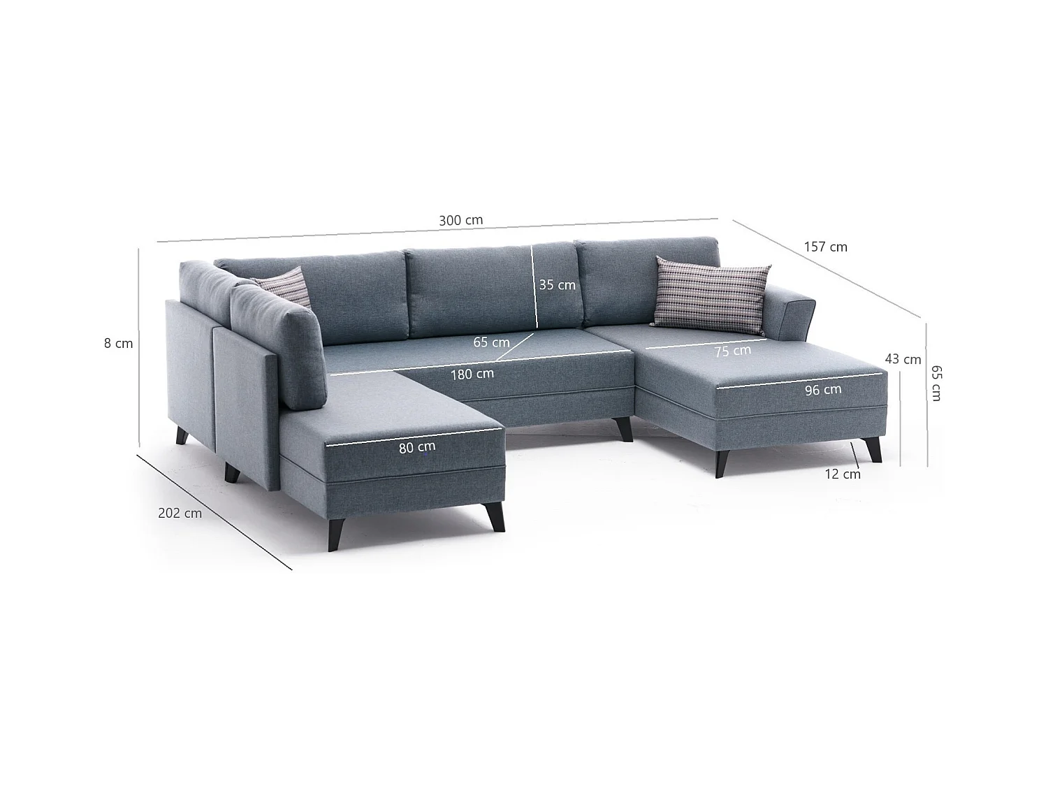 Divano angolare Altadena 299, Blu, Funzione di sonno, 300x157x78cm
