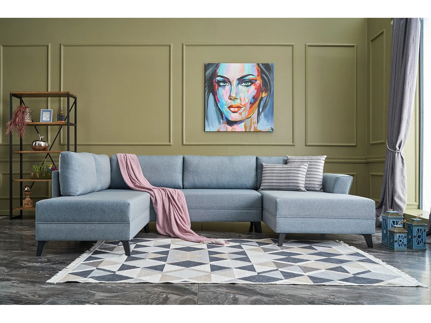 Sofá rinconero Altadena 299, Azul, Función de descanso, 300x157x78cm