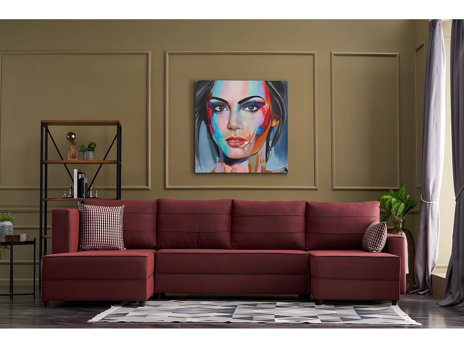 Divano angolare Altadena 313, Rosso, Funzione di sonno, Scatola da letto, 315x160x88cm