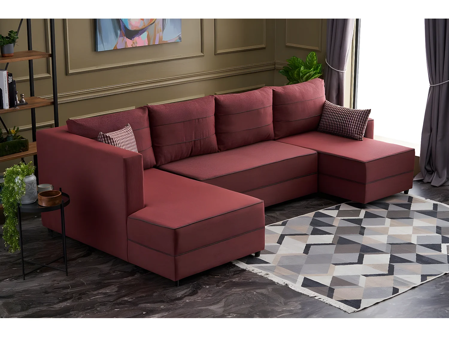 Divano angolare Altadena 313, Rosso, Funzione di sonno, Scatola da letto, 315x160x88cm