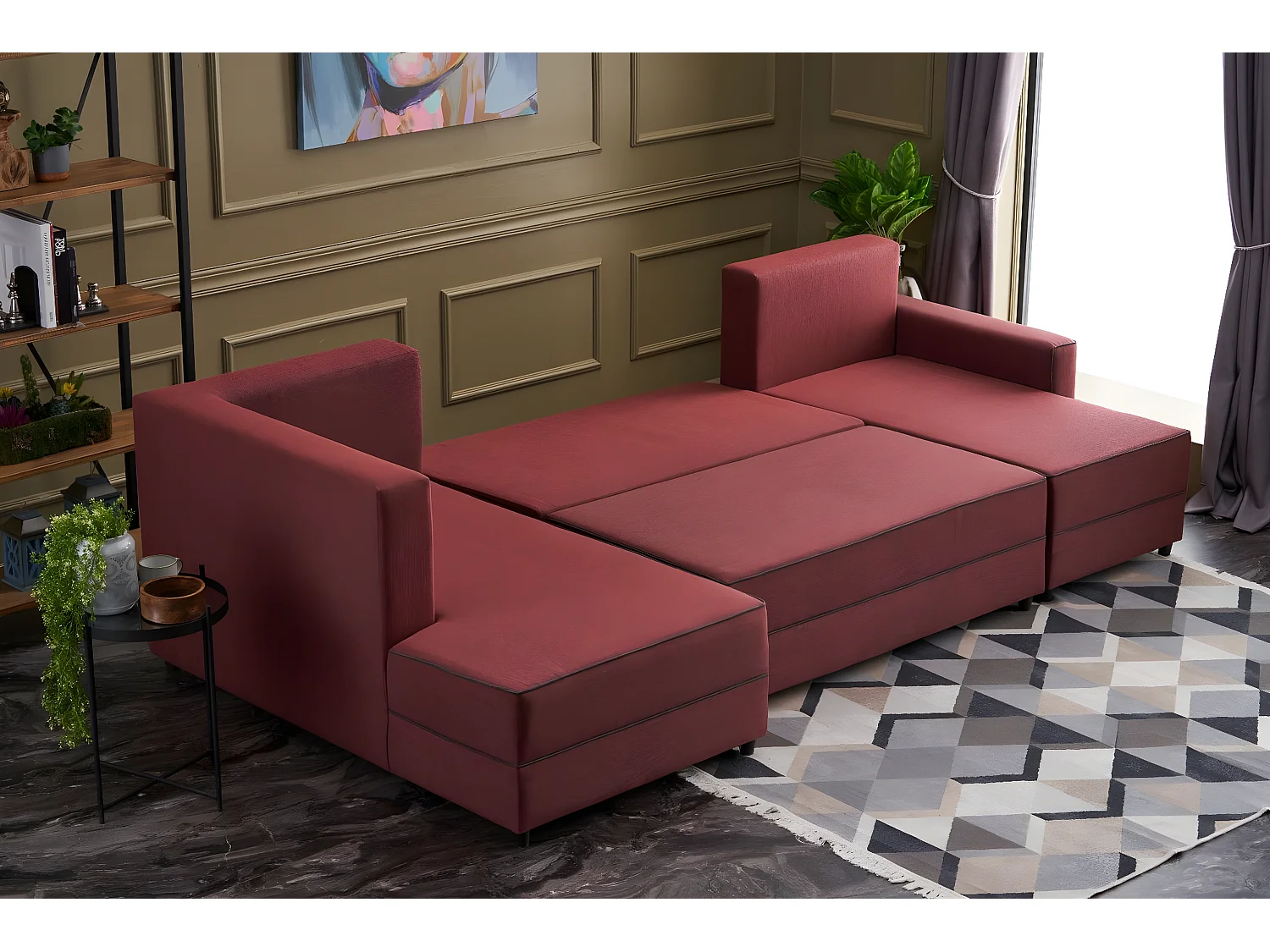 Divano angolare Altadena 313, Rosso, Funzione di sonno, Scatola da letto, 315x160x88cm