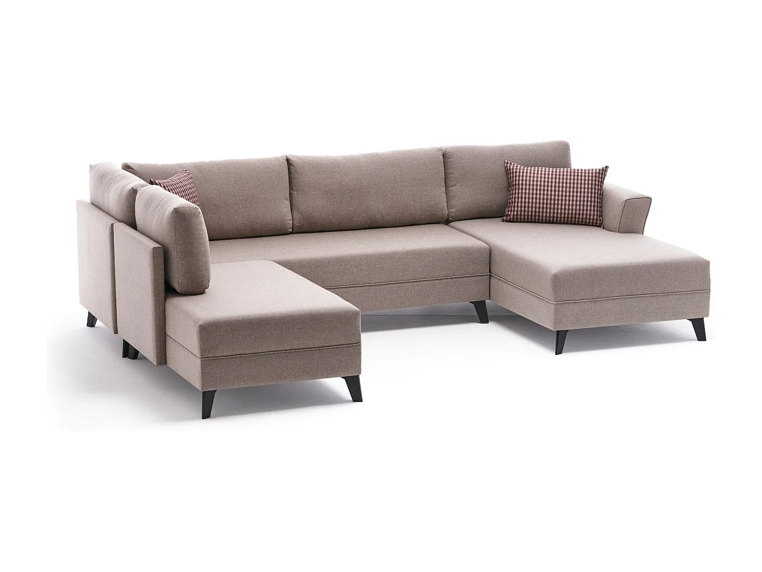 Canapé panoramique d'angle convertible Lalaria Tissu Blanc crème