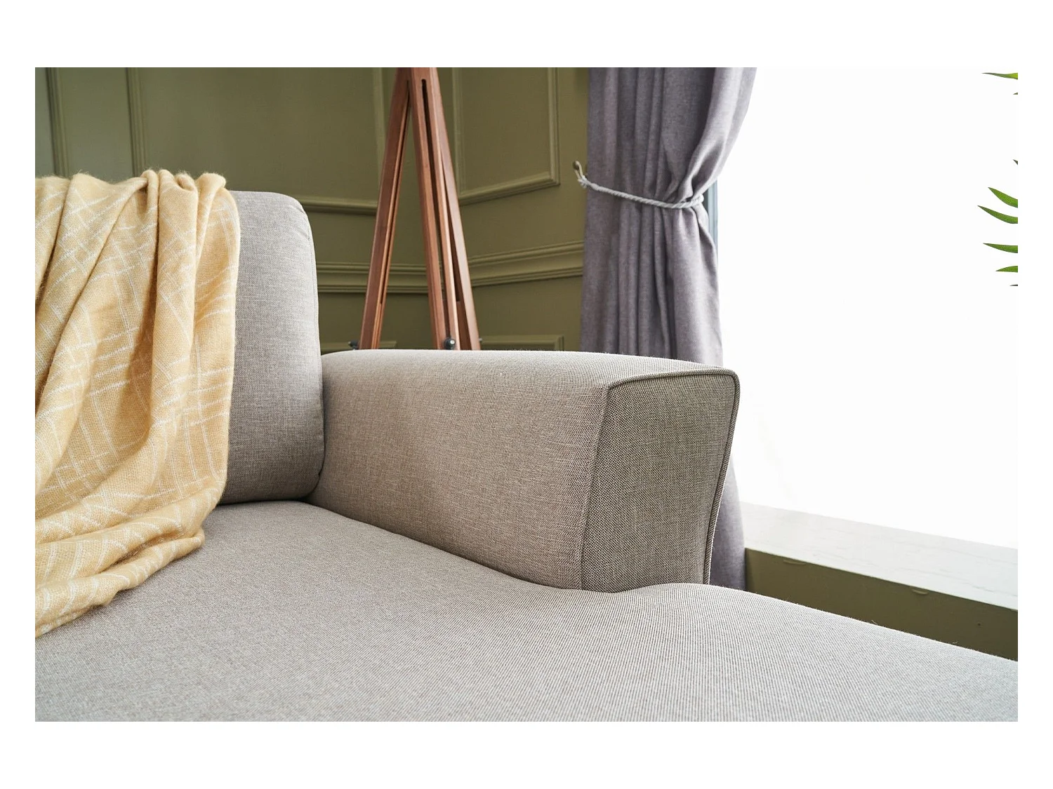 Canapé panoramique d'angle convertible Lalaria Tissu Blanc crème