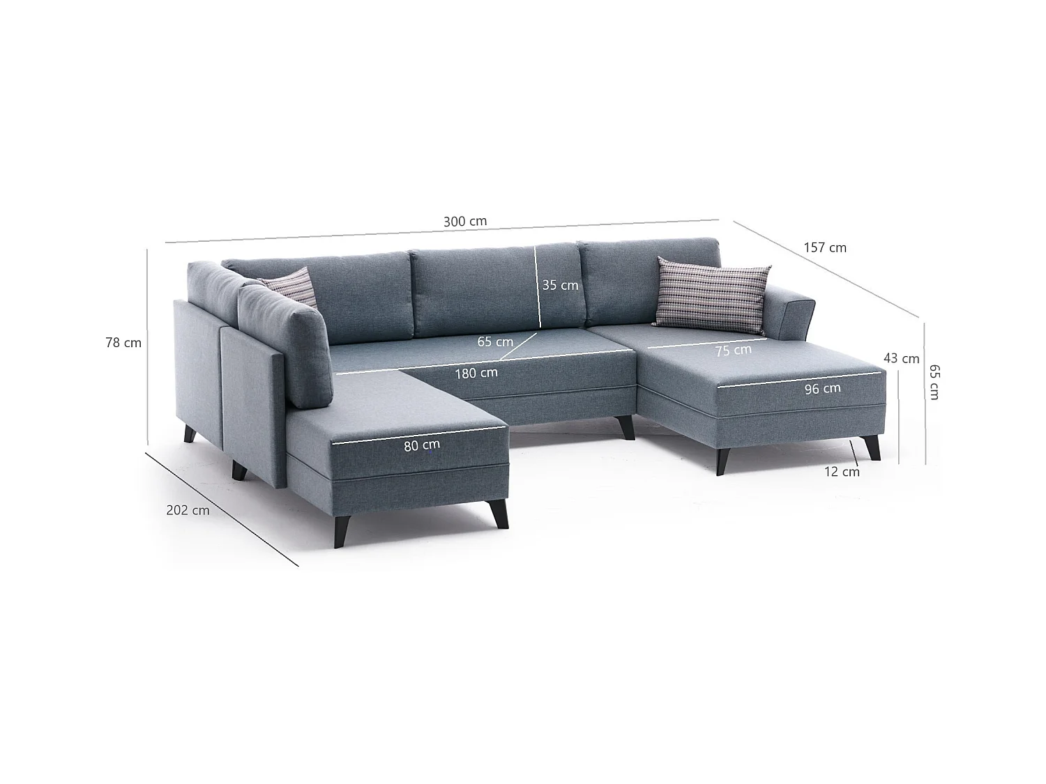 Canapé panoramique d'angle convertible Lalaria Tissu Blanc crème