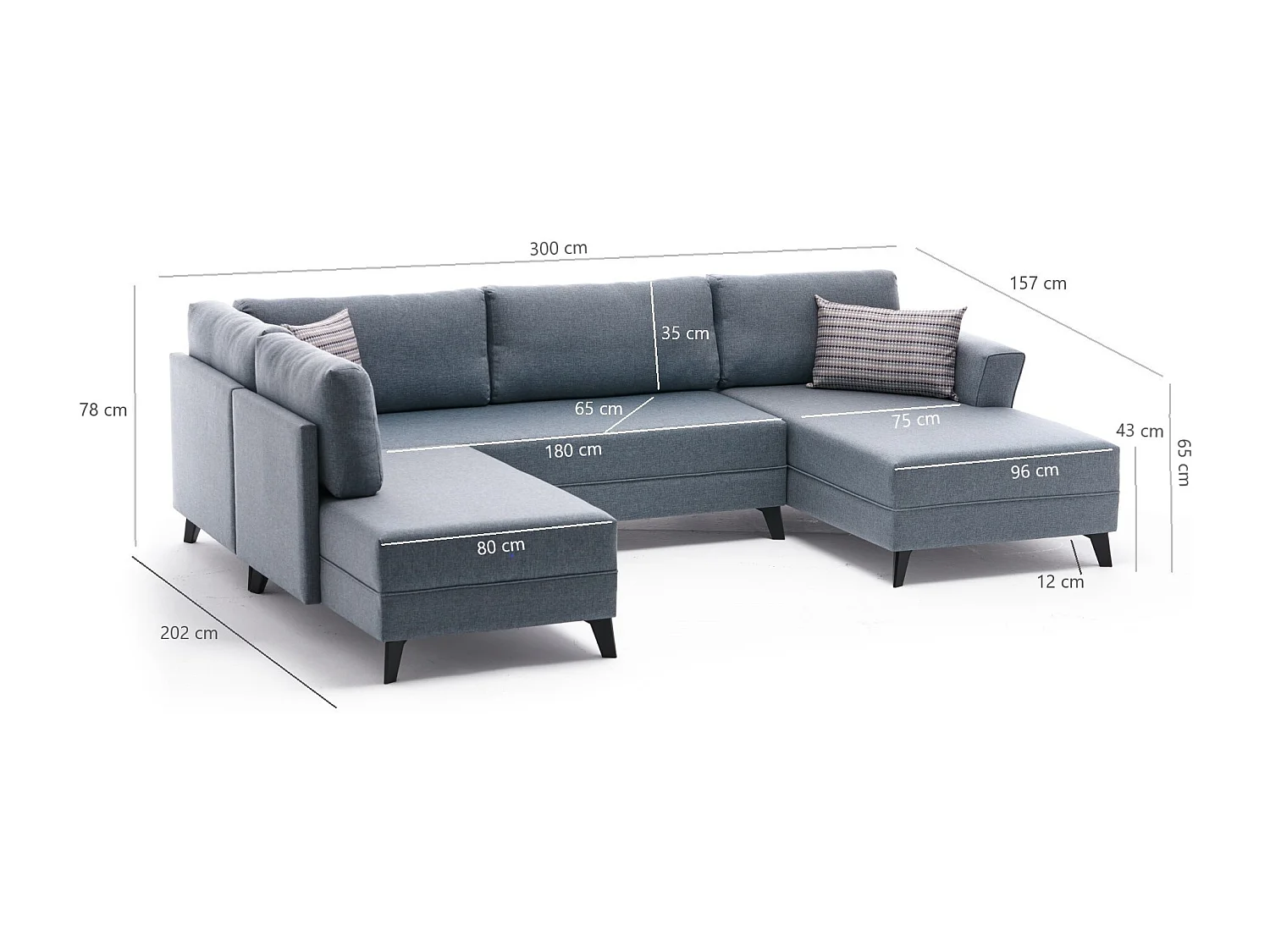 Canapé panoramique d'angle convertible Lalaria Tissu Blanc crème