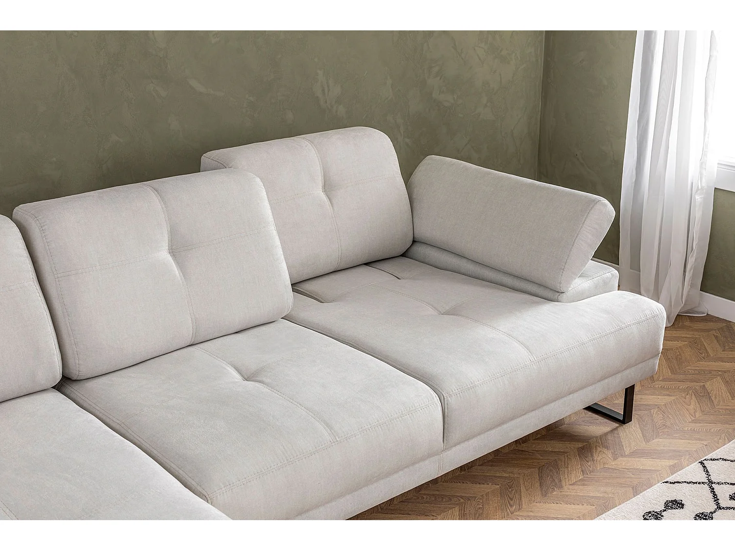 Canapé d'angle à gauche modulable Celis Tissu Beige