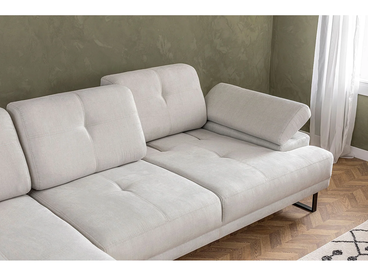 Canapé d'angle à gauche modulable Celis Tissu Beige