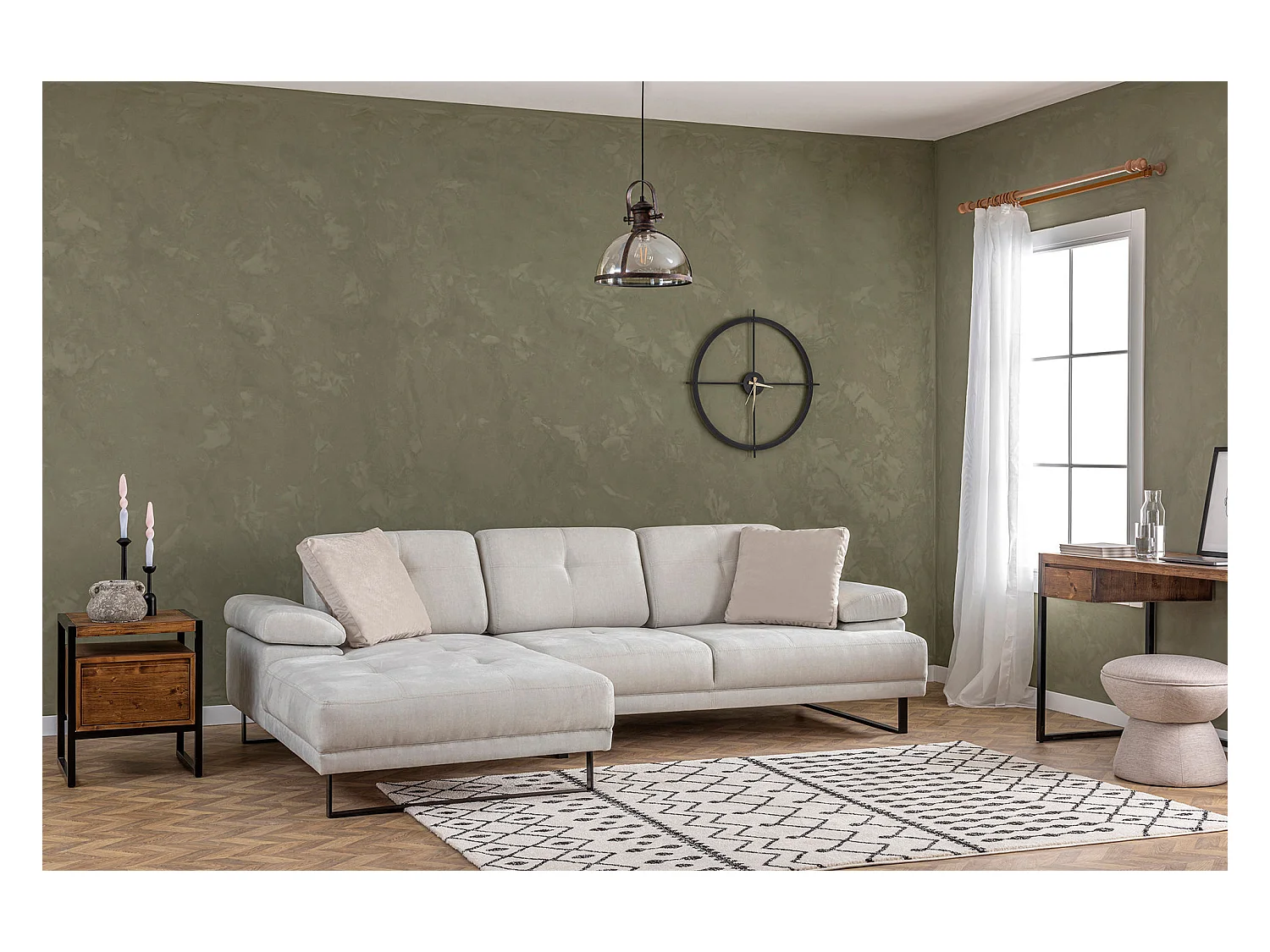 Canapé d'angle à gauche modulable Celis Tissu Beige