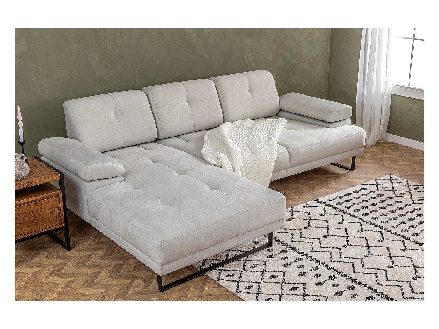 Canapé d'angle à gauche modulable Celis Tissu Beige