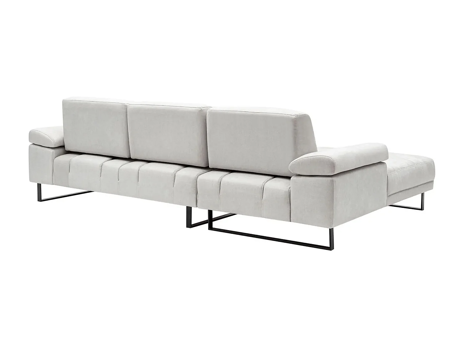 Moderne hoekbank links zacht lichtbeige stof zwart metalen poten Kustone 274 cm