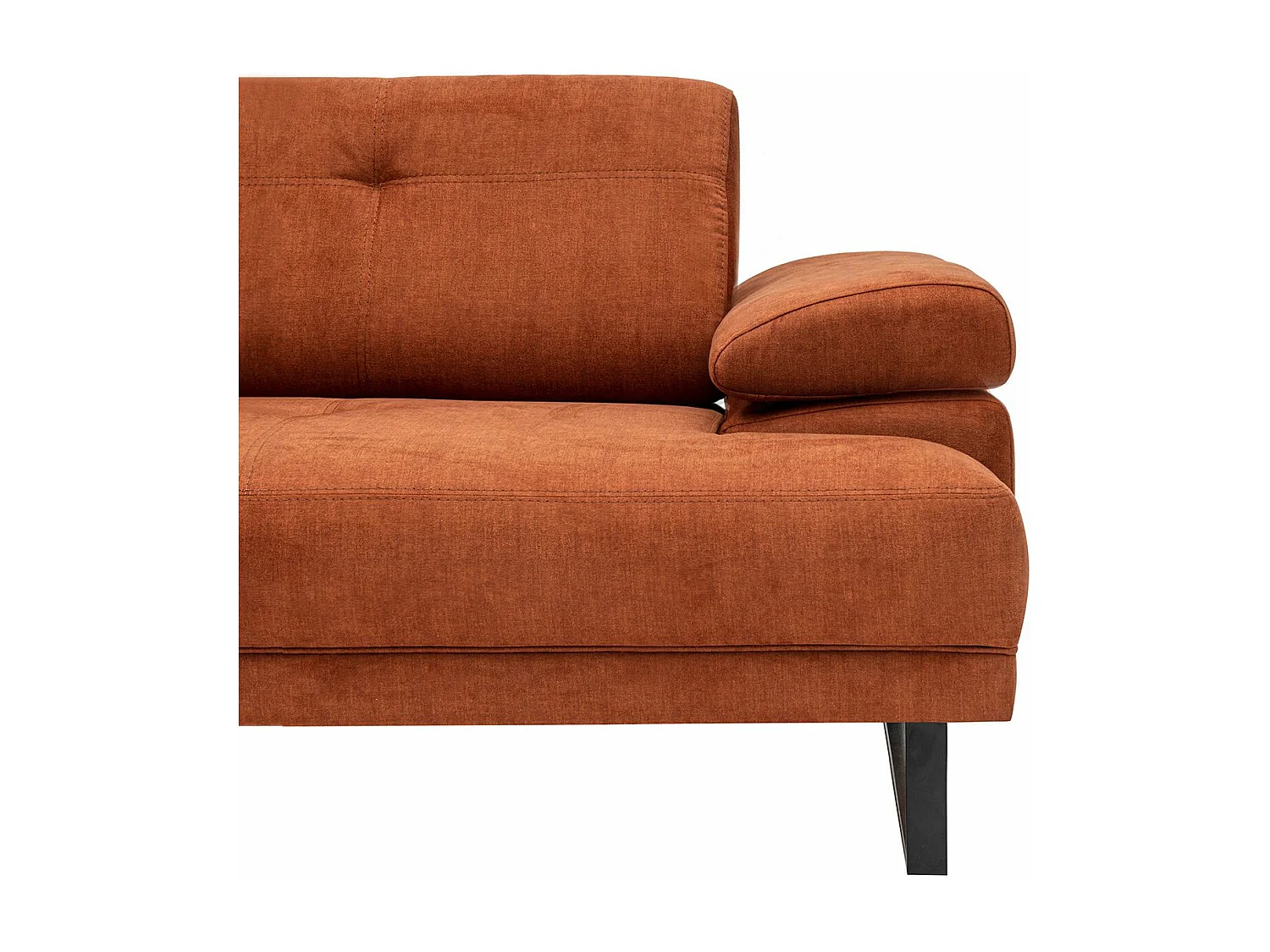 Moderne hoekbank links zacht oranje stof zwart metalen poten Kustone 274 cm