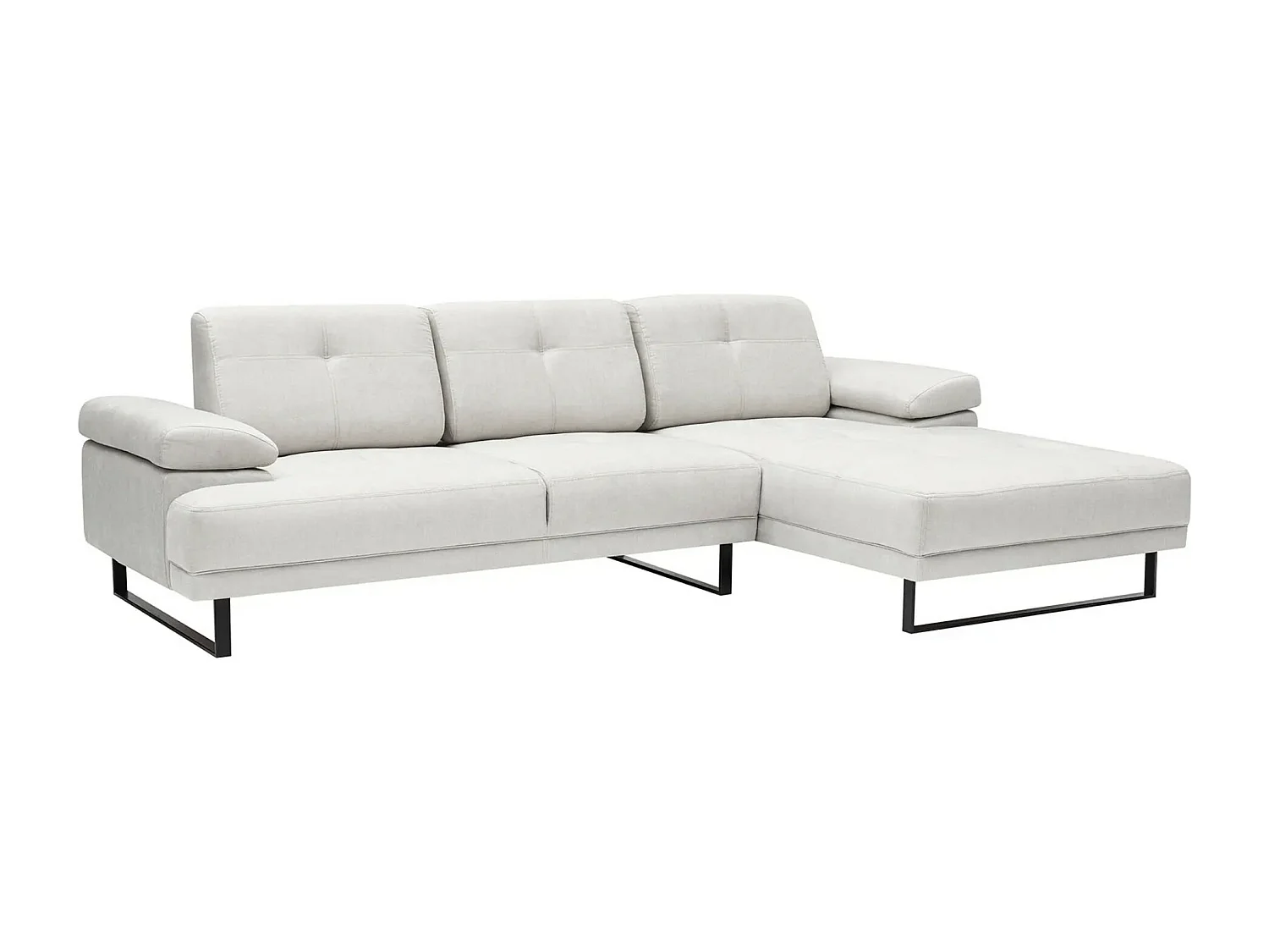 Moderne rechterhoekbank zachte lichtbeige stof zwart metalen poten Kustone 274 cm