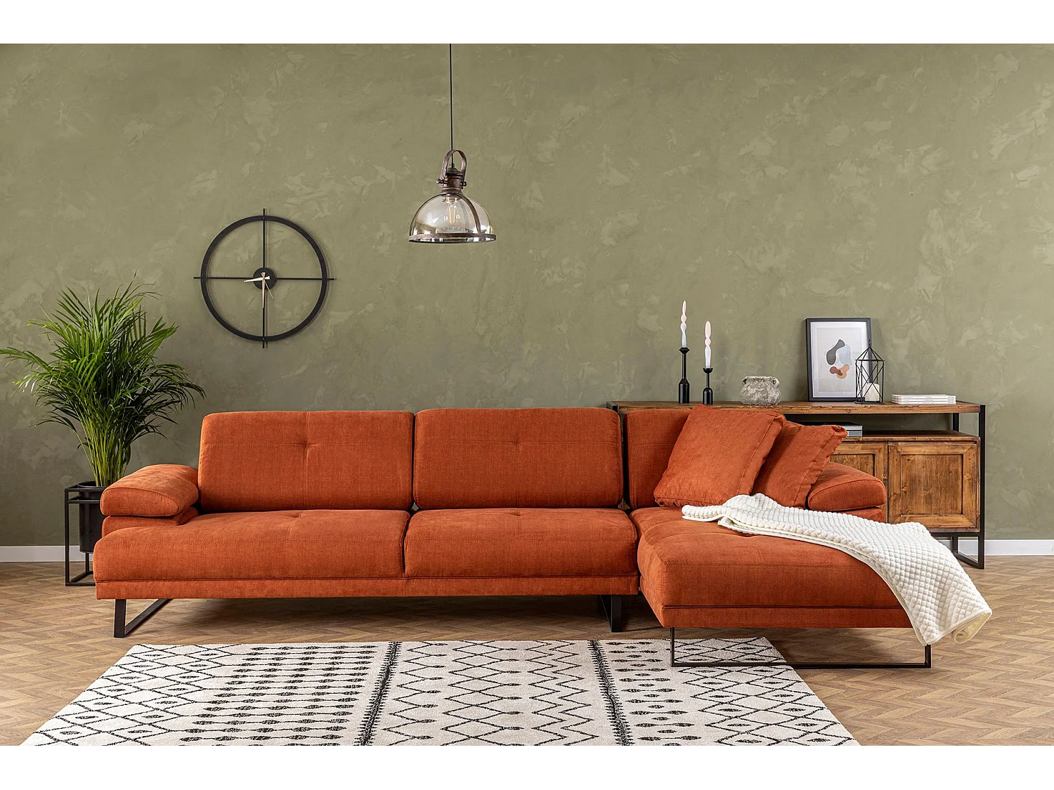 Canapé d'angle à droite modulable XL Celis Tissu Orange