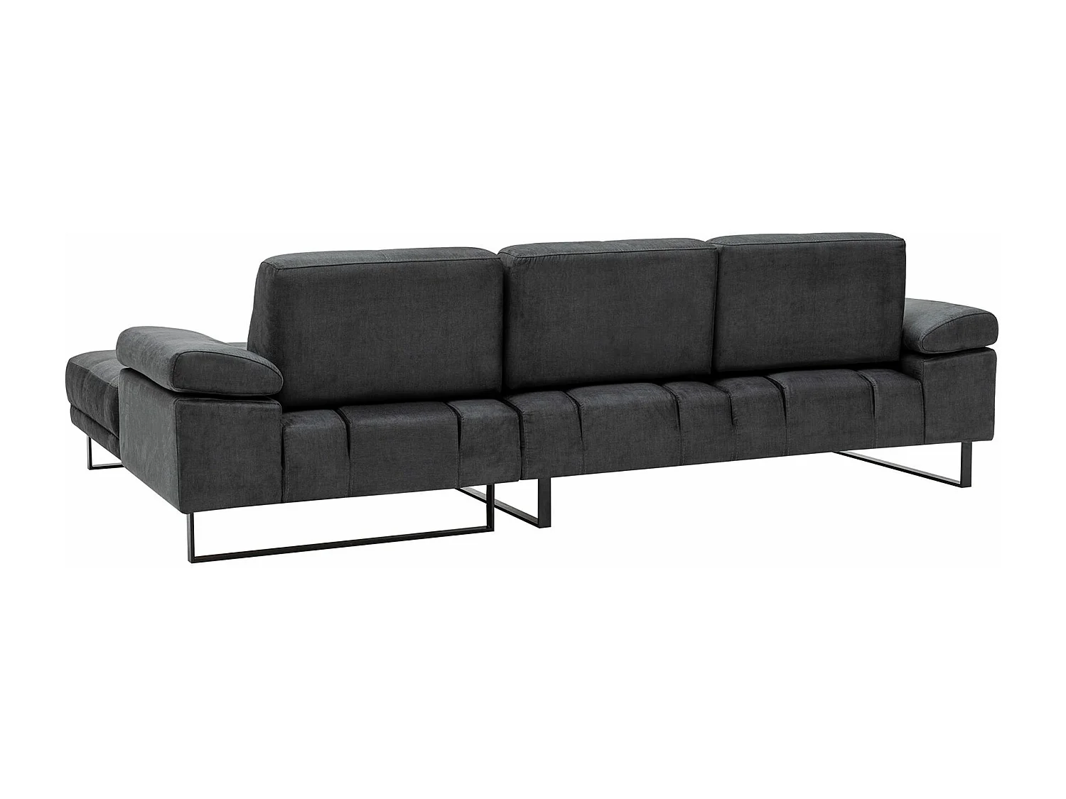 Moderne rechterhoekbank zacht antraciet stof zwart metalen poten Kustone 274 cm