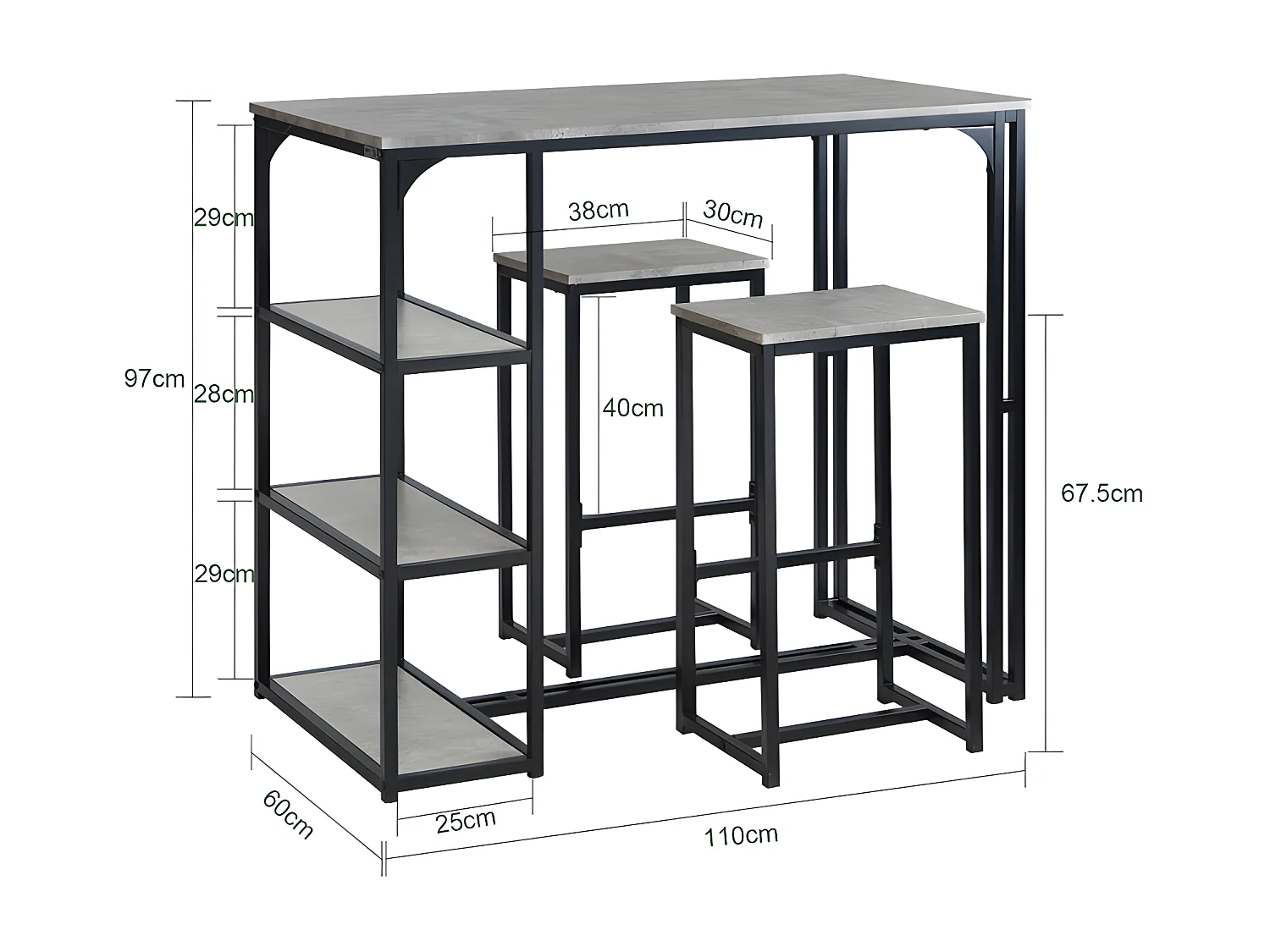Ensemble Table de Bar + Chaises de Bar Table de Bistrot Table Mange-Debout Jeu de Bar, OGT43-HG