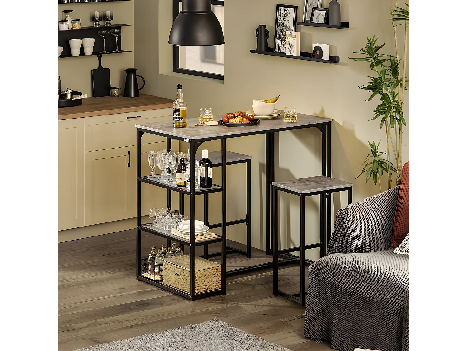 Ensemble Table de Bar + Chaises de Bar Table de Bistrot Table Mange-Debout Jeu de Bar, OGT43-HG