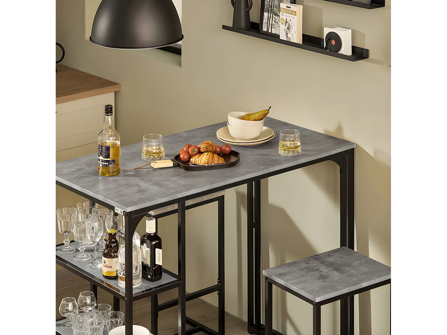 Ensemble Table de Bar + Chaises de Bar Table de Bistrot Table Mange-Debout Jeu de Bar, OGT43-HG