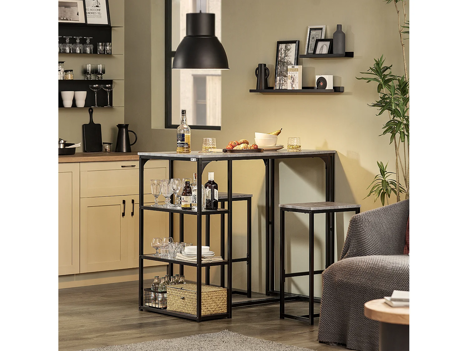 Ensemble Table de Bar + Chaises de Bar Table de Bistrot Table Mange-Debout Jeu de Bar, OGT43-HG