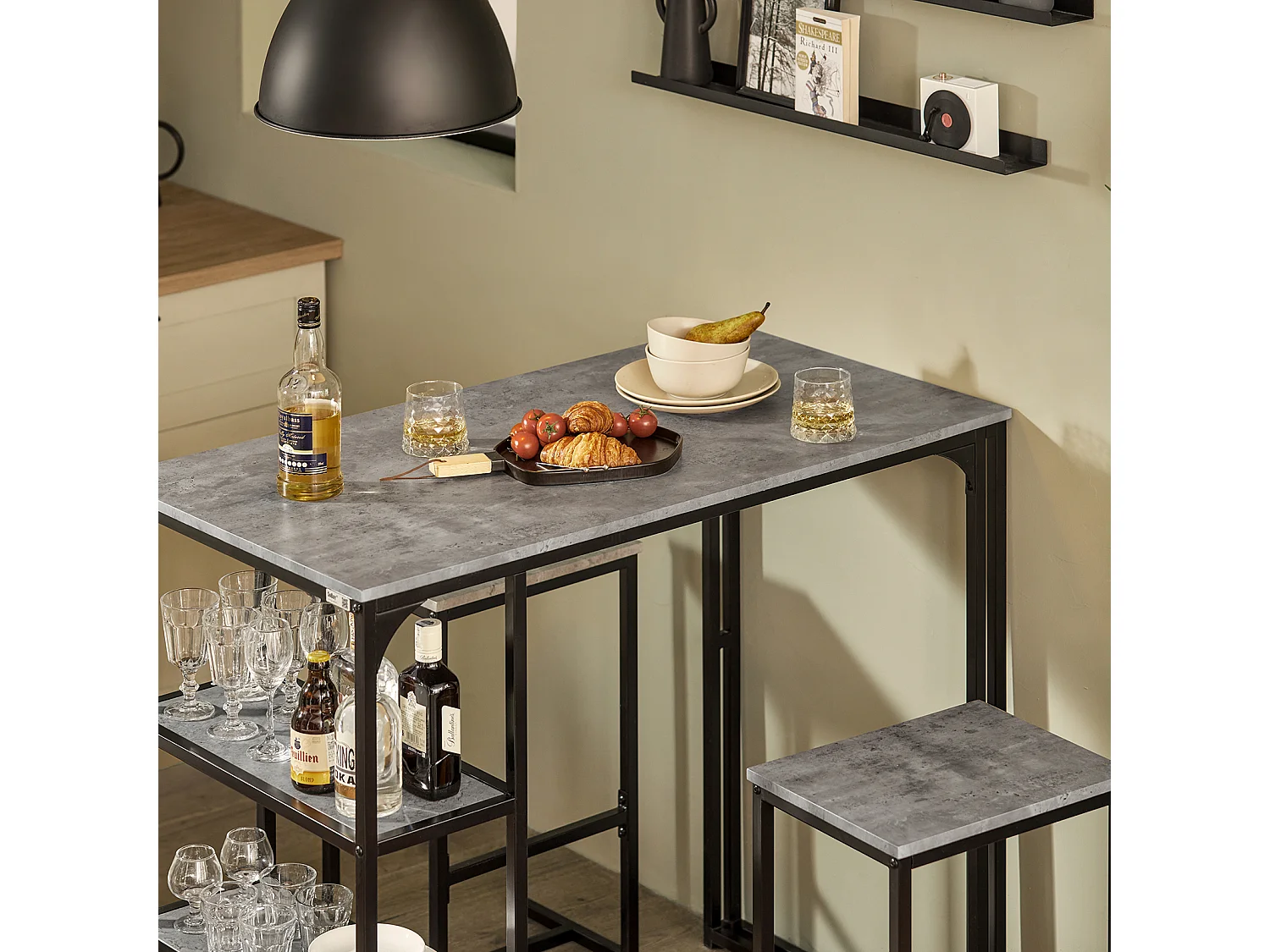 Ensemble Table de Bar + Chaises de Bar Table de Bistrot Table Mange-Debout Jeu de Bar, OGT43-HG