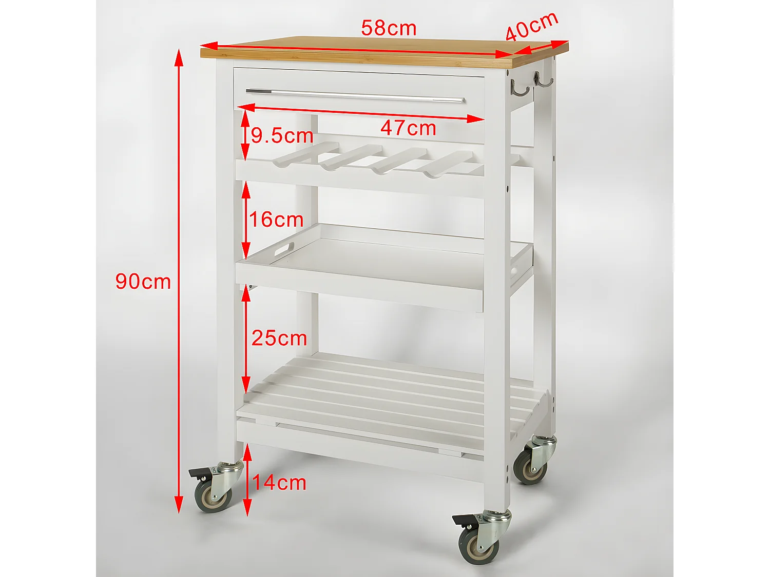 SoBuy  Carrello da cucina, Carrello di servizio, , Legno e Bambù, FKW16-WN, (L58*L40*A90cm).IT