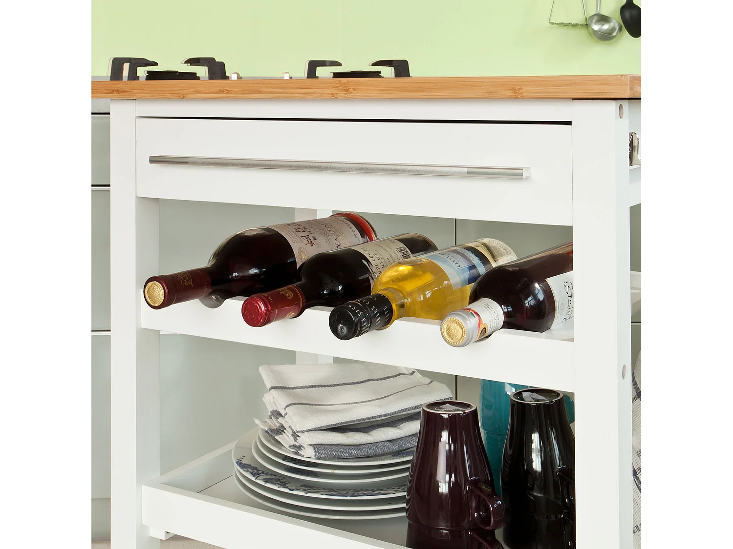 SoBuy  Carrello da cucina, Carrello di servizio, , Legno e Bambù, FKW16-WN, (L58*L40*A90cm).IT