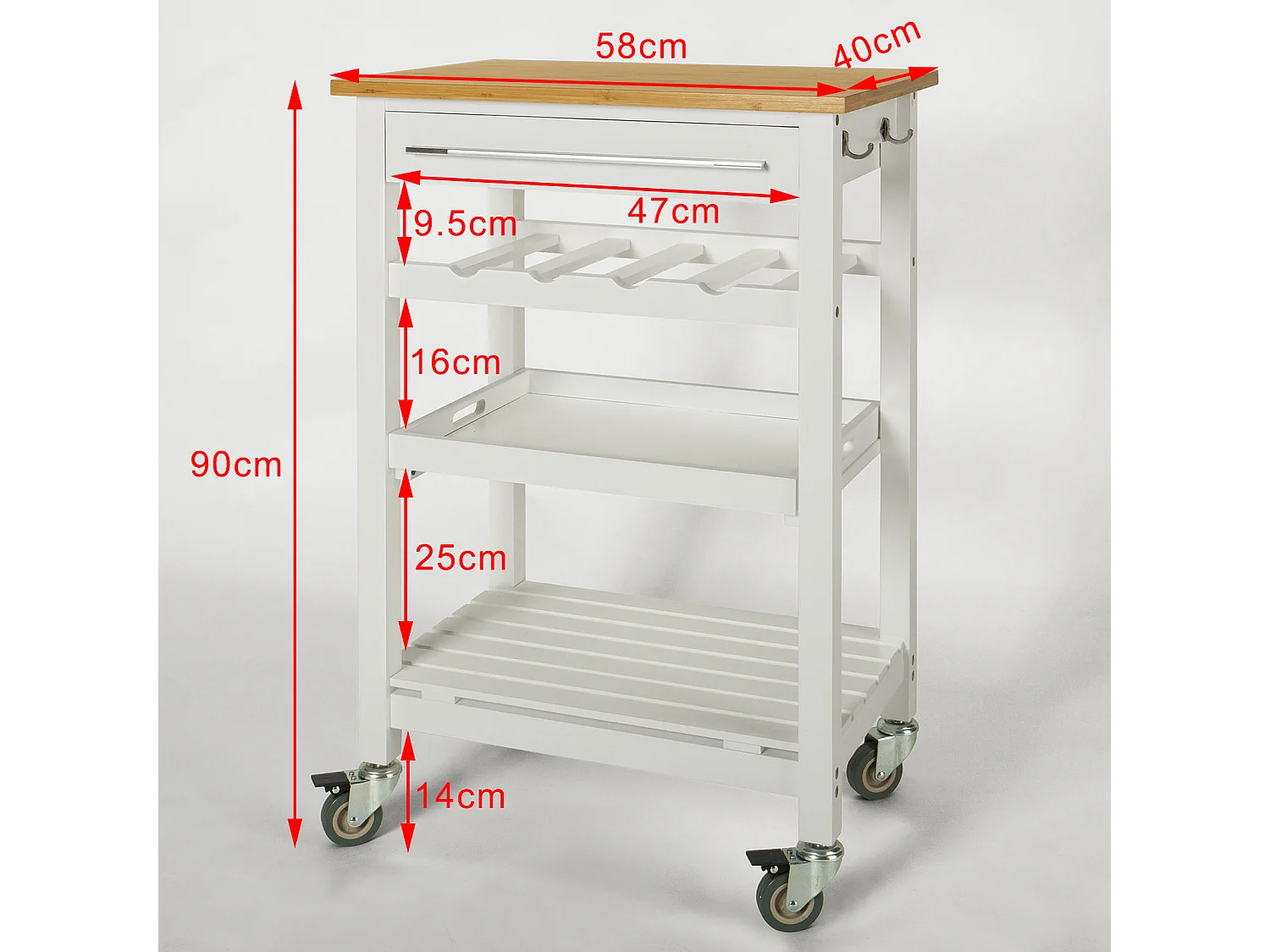 SoBuy  Carrello da cucina, Carrello di servizio, , Legno e Bambù, FKW16-WN, (L58*L40*A90cm).IT