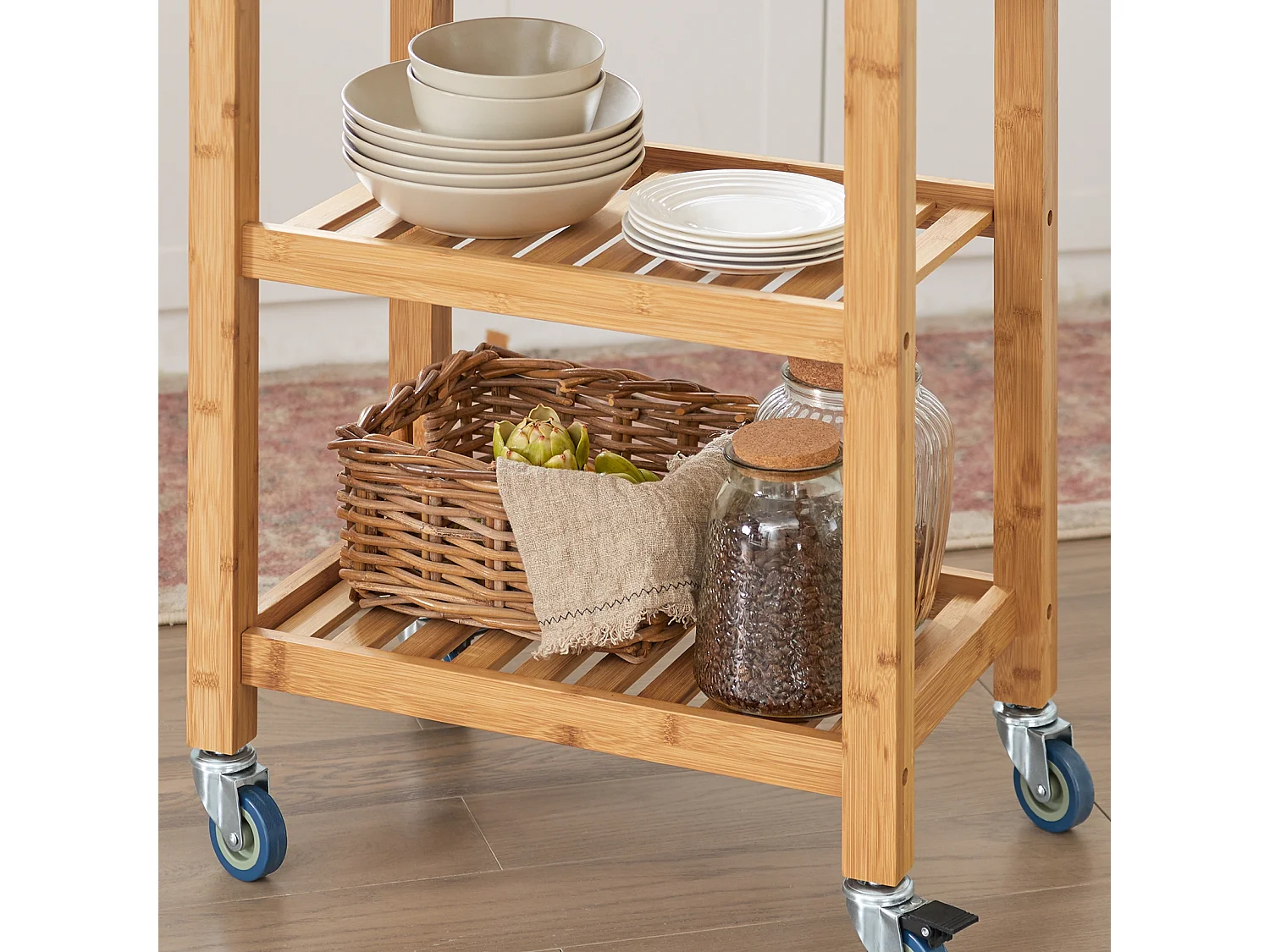 SoBuy Carrello cucina Carrello di servizio Scaffale bambù e piano in granito Nero FKW28-SCH