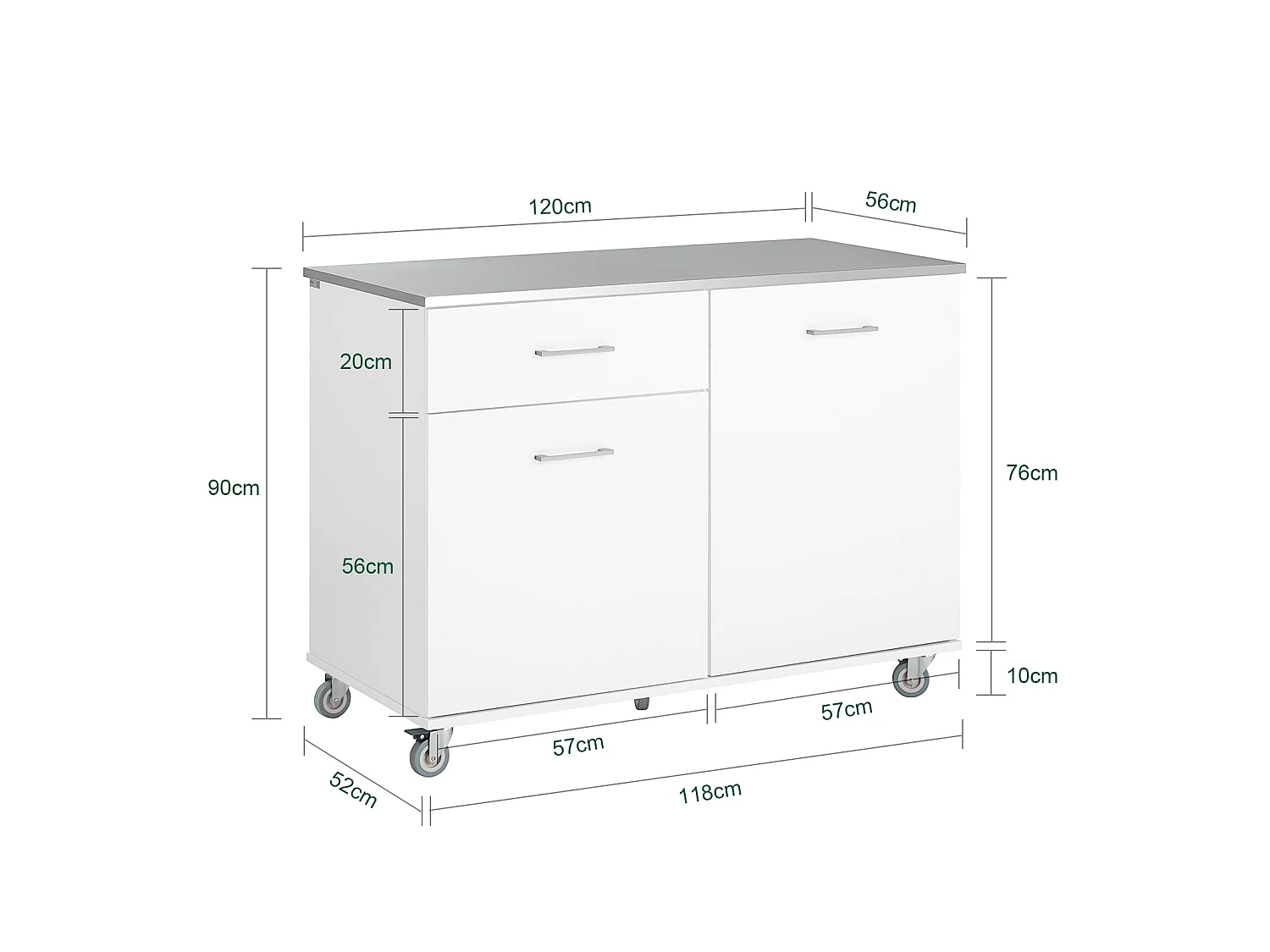 Desserte de Cuisine sur Roulettes Îlot de Cuisine Buffet avec Plan de Travail, FKW117-W