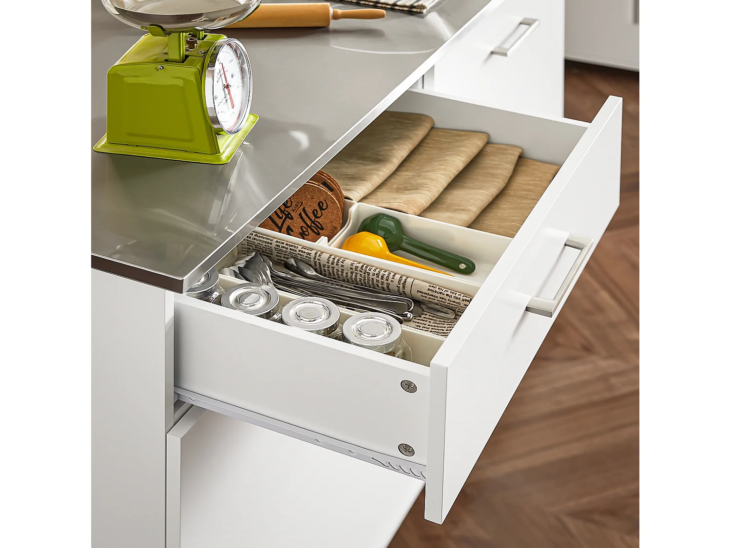 Desserte de Cuisine sur Roulettes Îlot de Cuisine Buffet avec Plan de Travail, FKW117-W