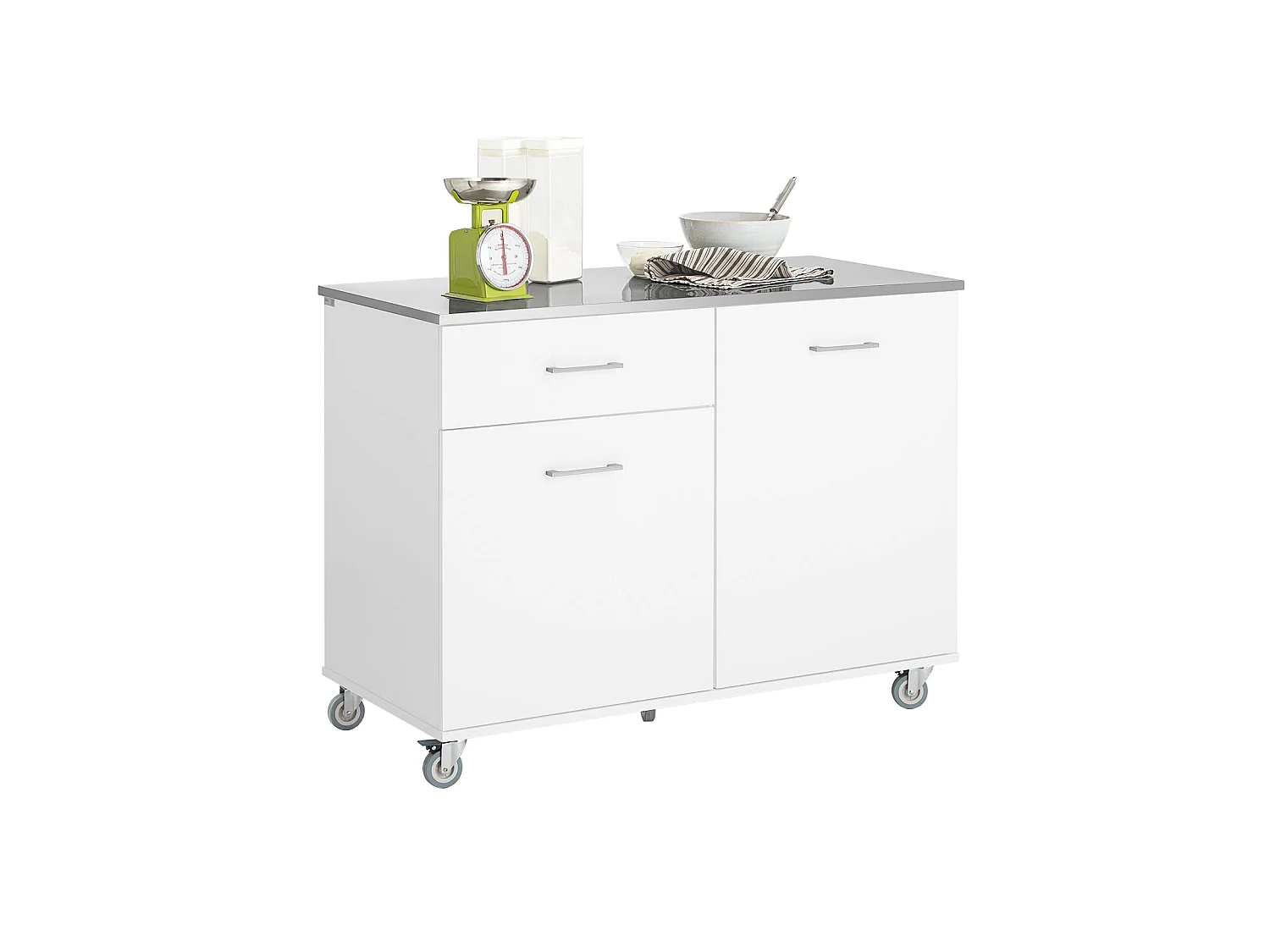 Carrello Da Cucina Isola Cucina Con Piano Di Lavoro Credenza Con Ruote Carrello Bianco 120x56x90cm FKW117-W