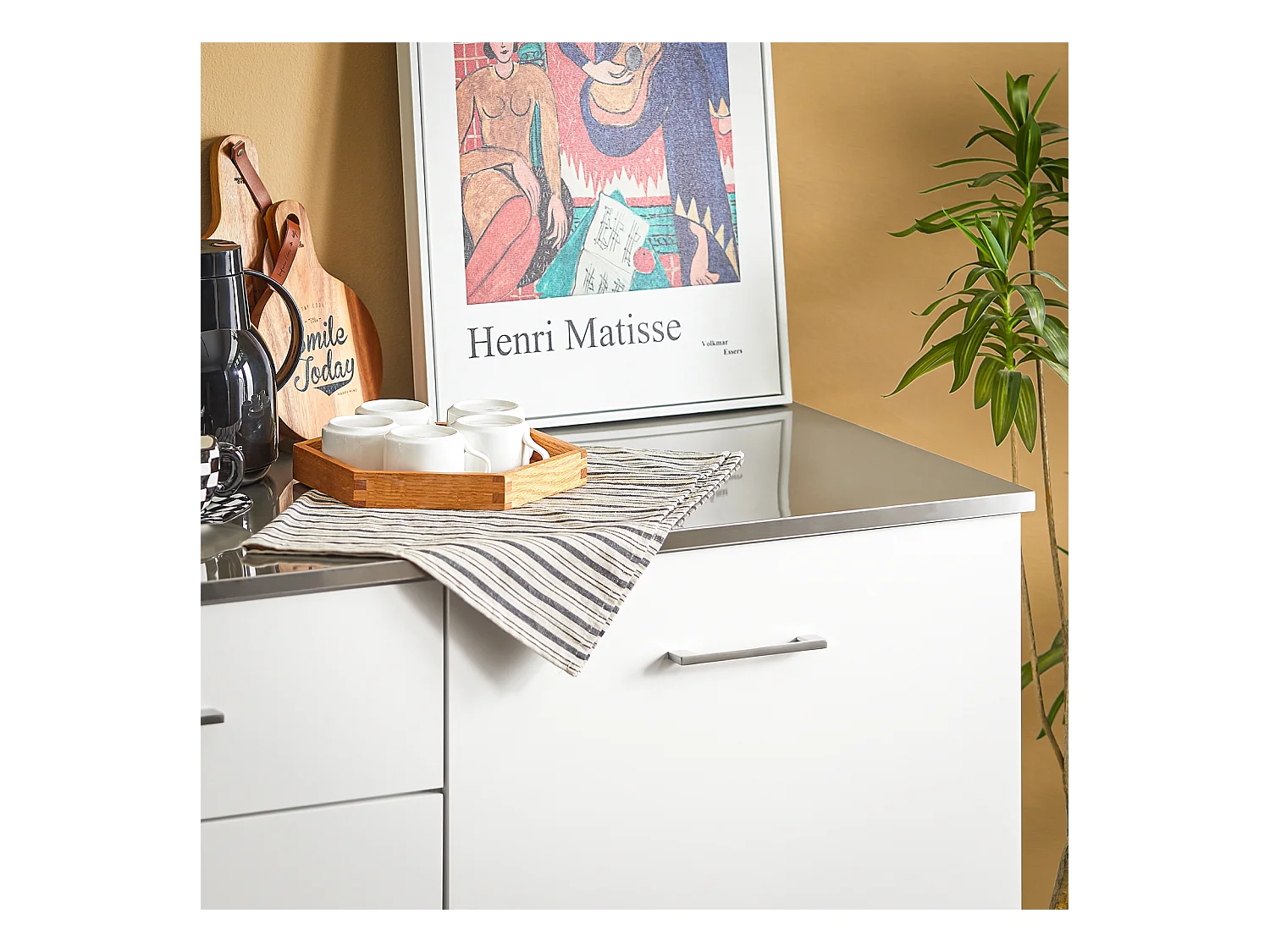 SoBuy Kredens z kółkami i stalowym blatem FKW117-W