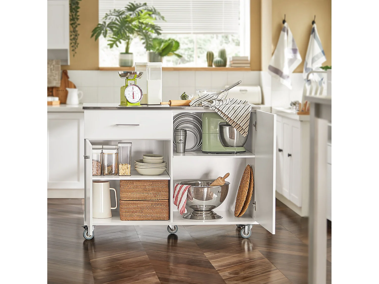 Desserte de Cuisine sur Roulettes Îlot de Cuisine Buffet avec Plan de Travail, FKW117-W