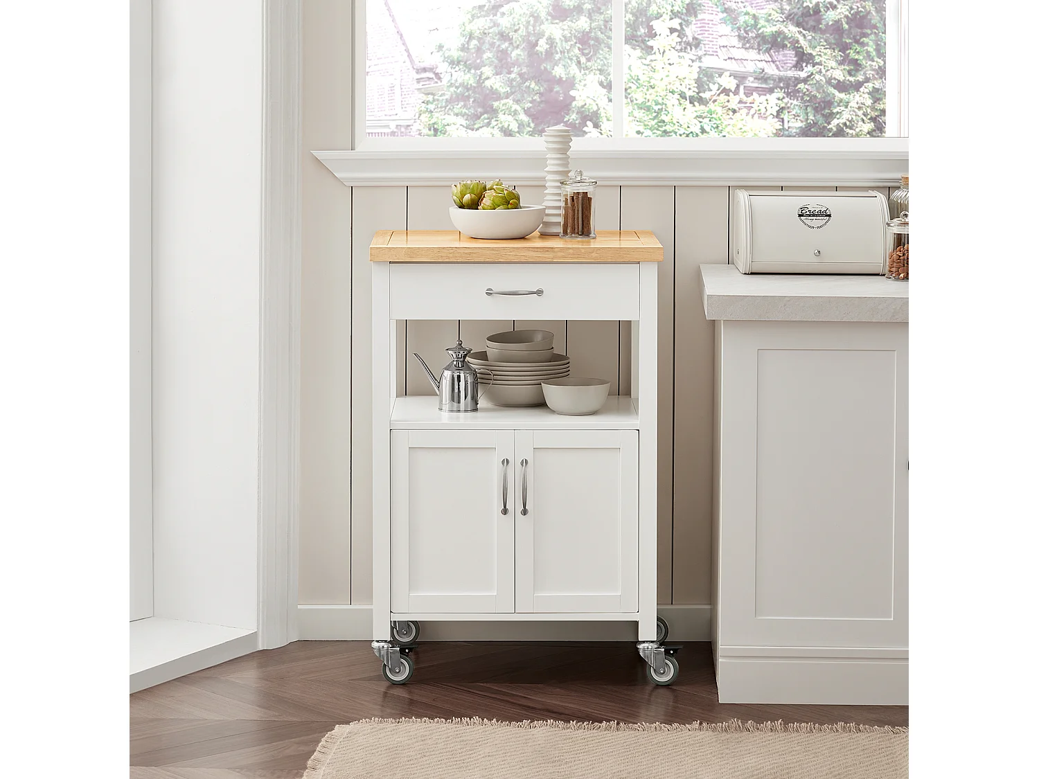 SoBuy  Carrello cucina, carrello da servizio con piano in acciaio colore:Bianco, FKW22-WN