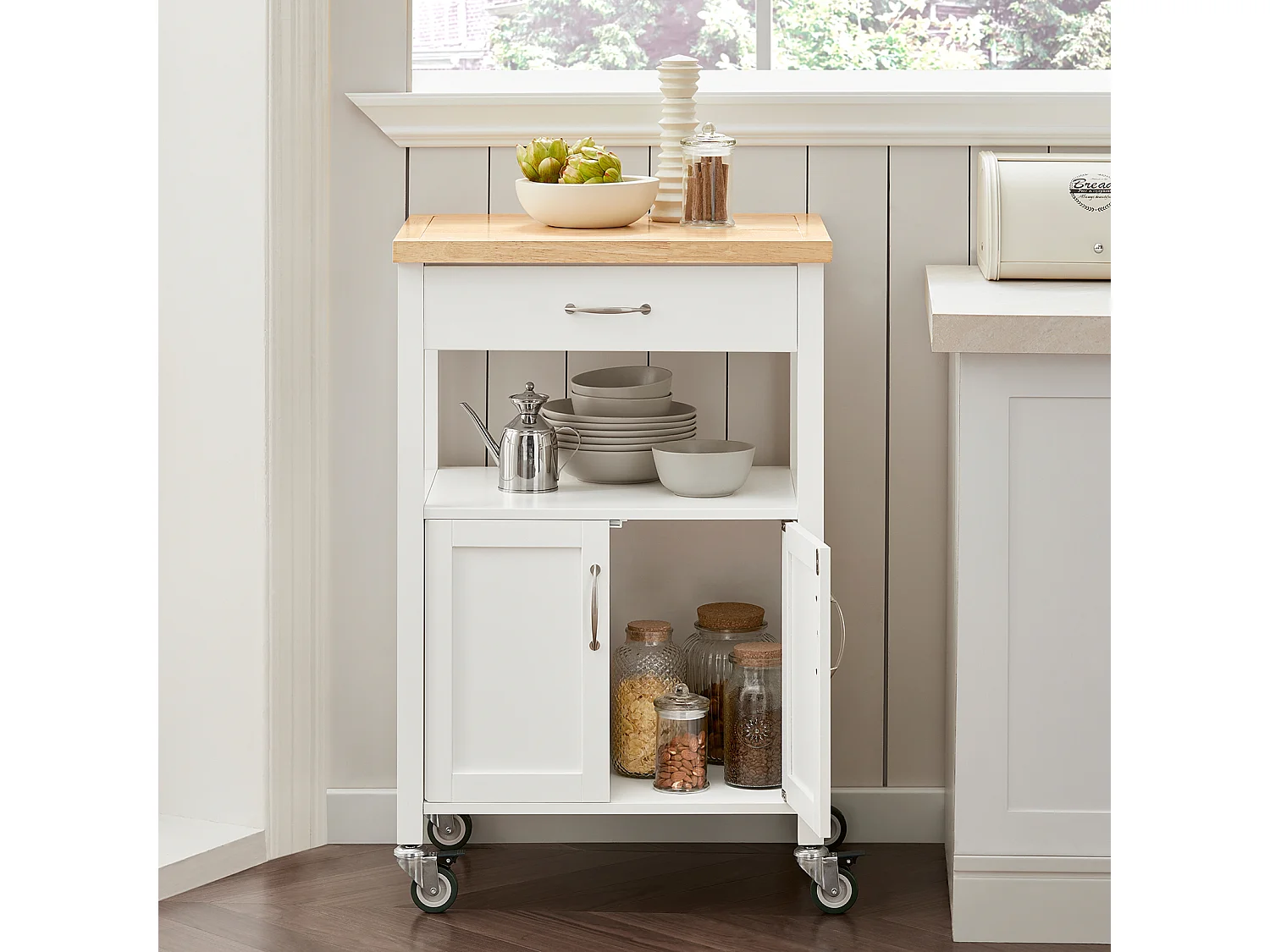SoBuy  Carrello cucina, carrello da servizio con piano in acciaio colore:Bianco, FKW22-WN
