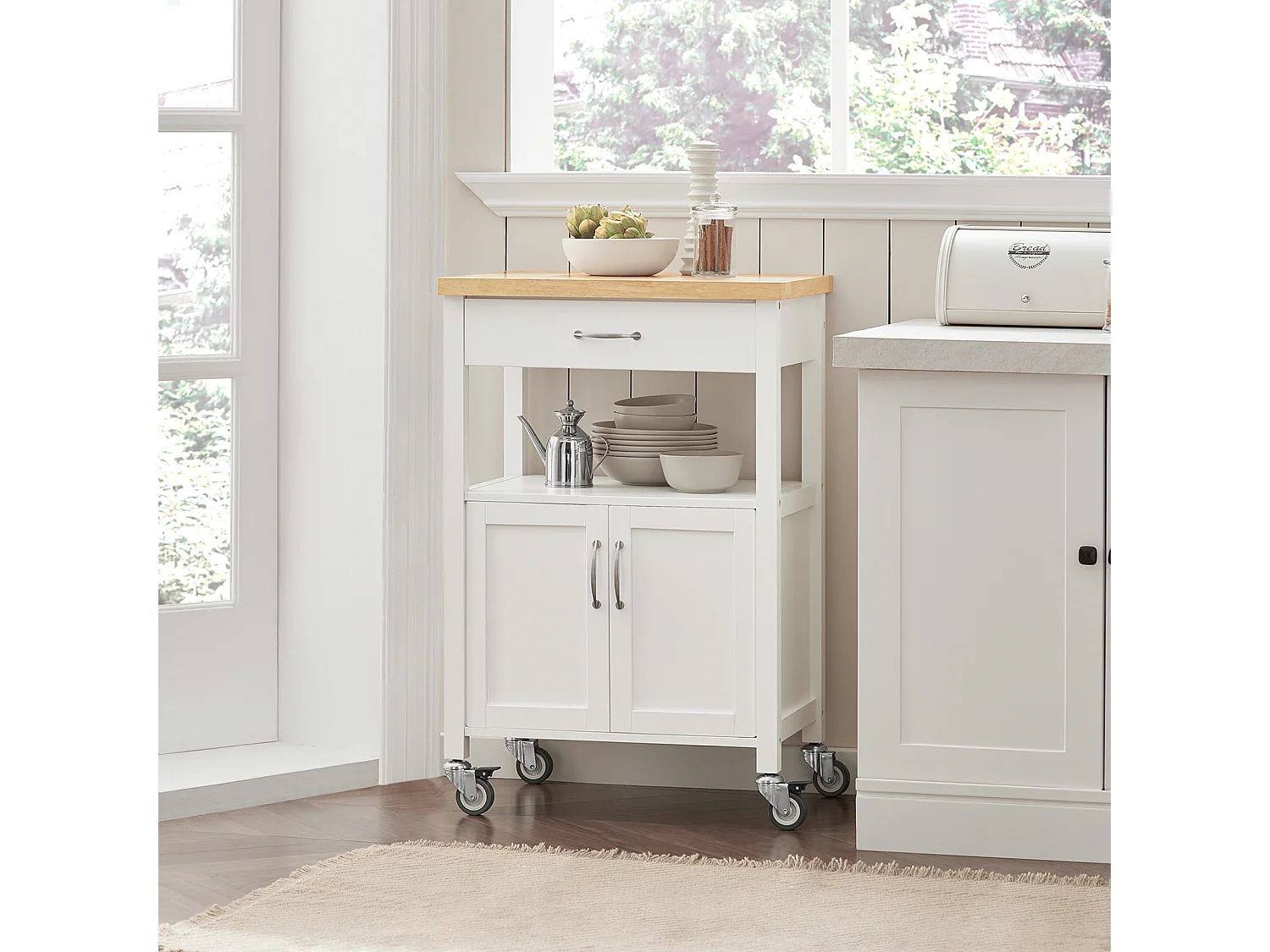 SoBuy  Carrello cucina, carrello da servizio con piano in acciaio colore:Bianco, FKW22-WN