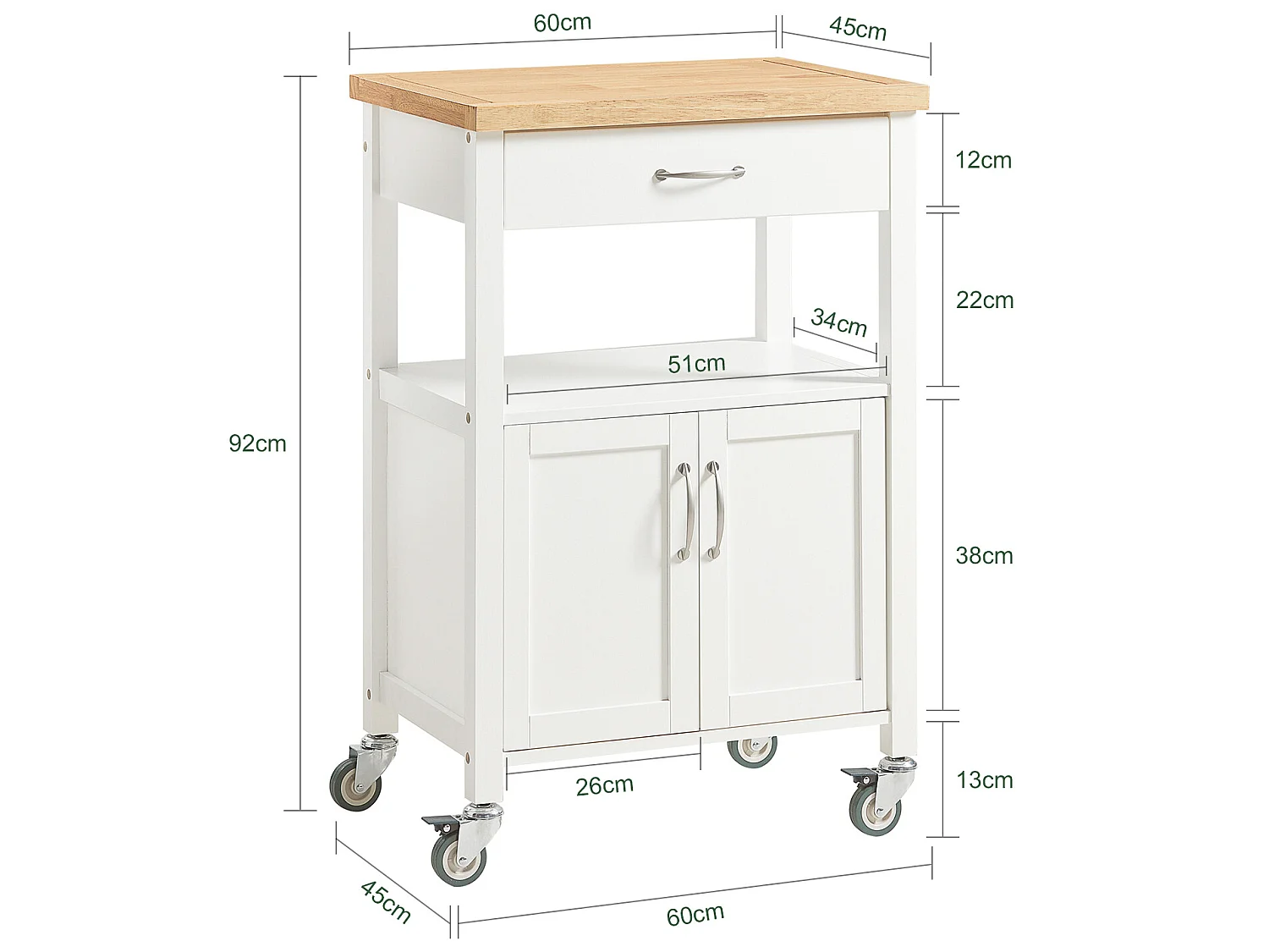 SoBuy  Carrello cucina, carrello da servizio con piano in acciaio colore:Bianco, FKW22-WN