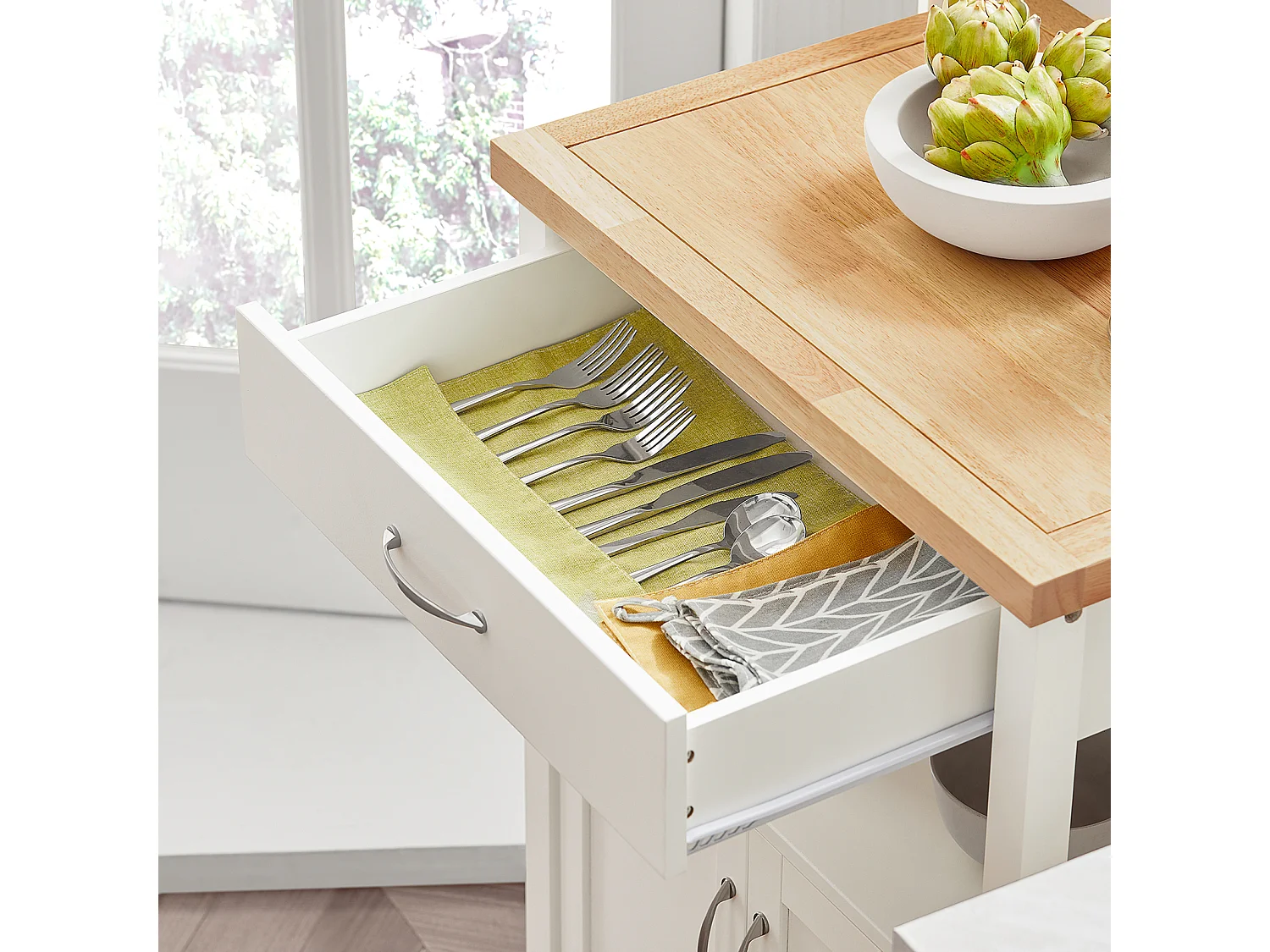 SoBuy  Carrello cucina, carrello da servizio con piano in acciaio colore:Bianco, FKW22-WN