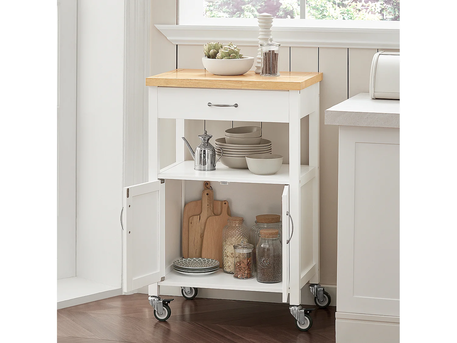 Carrito de Servir, estantería de Cocina, Carrito de Cocina móvil, Blanco FKW22-WN SoBuy ES
