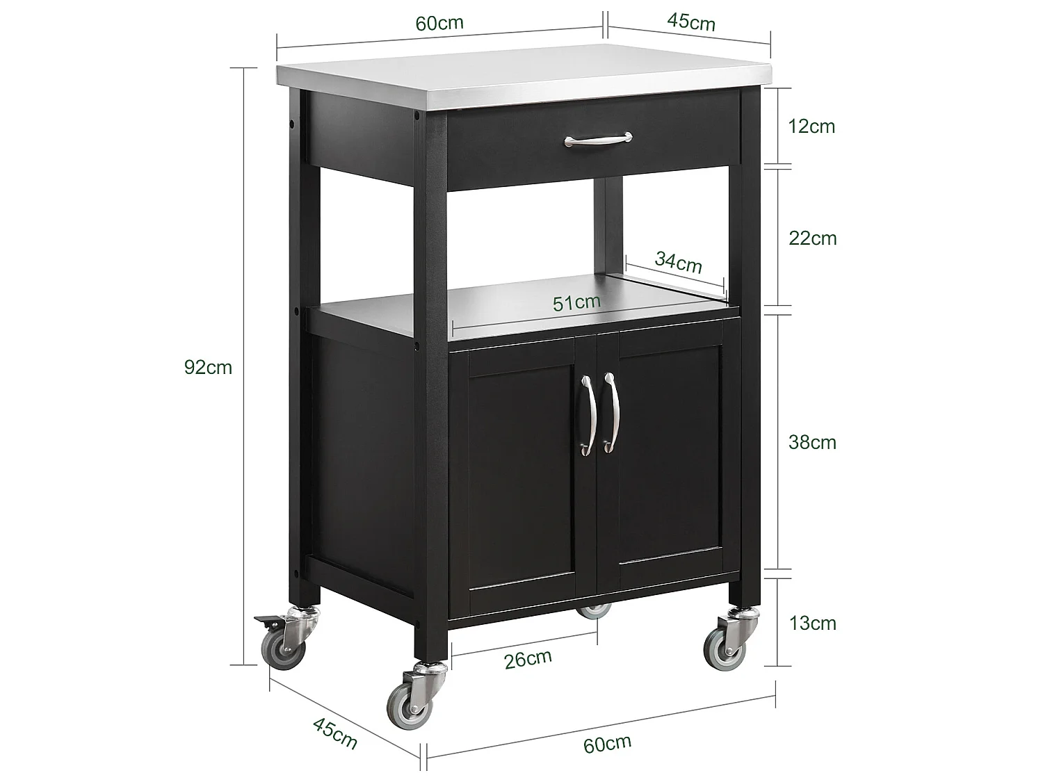 Carrito de Servir, Estantería de Cocina, Carrito de Cocina Móvil, Negro FKW22-SCH SoBuy ES