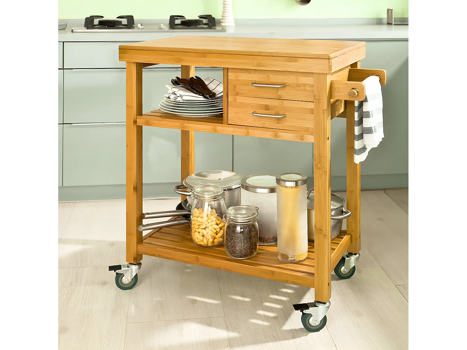 Carrito de server, Estantería de cocina, Carro de cocina naturaleza 73 x 45 x 92cm FKW26-N SoBuy ES