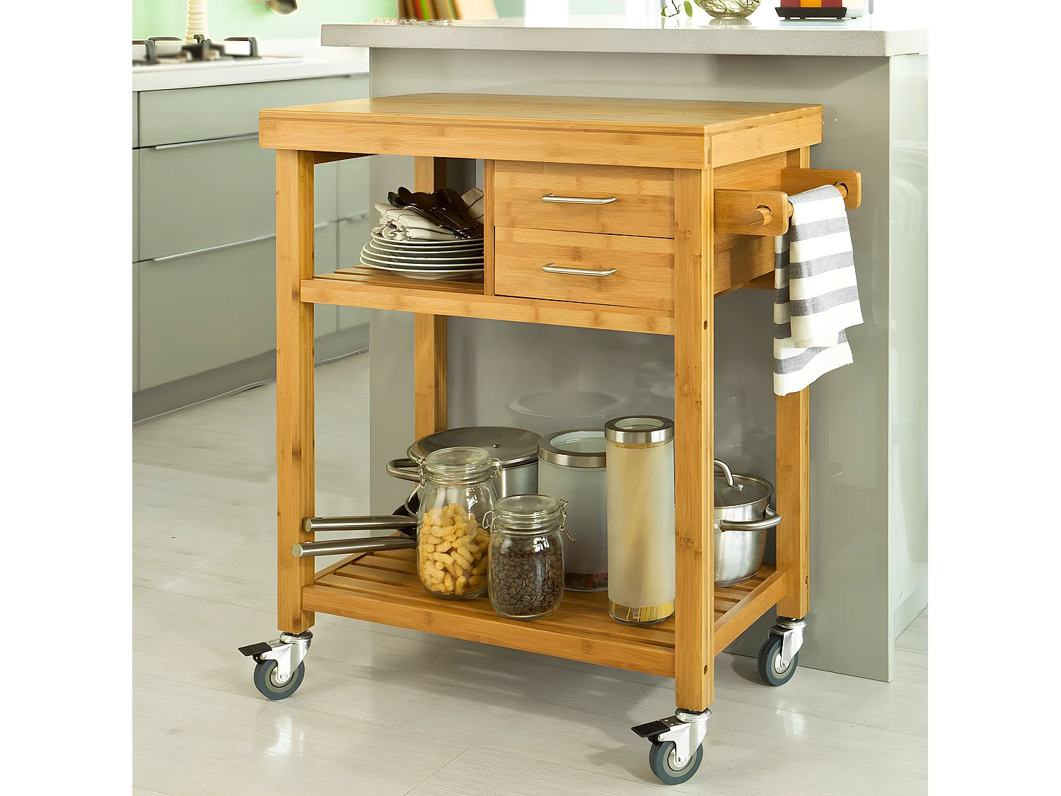 Carrito de server, Estantería de cocina, Carro de cocina naturaleza 73 x 45 x 92cm FKW26-N SoBuy ES