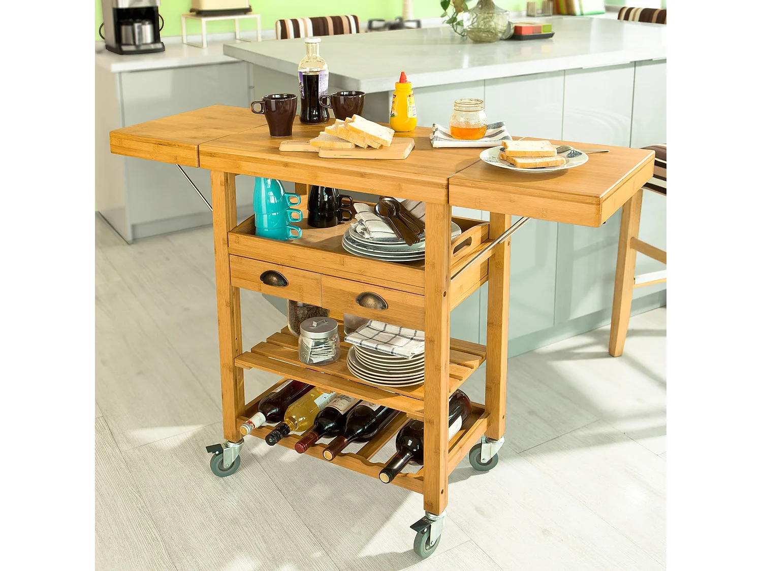 Carrito de Server de Bambú, Estantería de Cocina, Mesa de Cocina naturaleza  92 x 40 x 65cm FKW25-N SoBuy ES