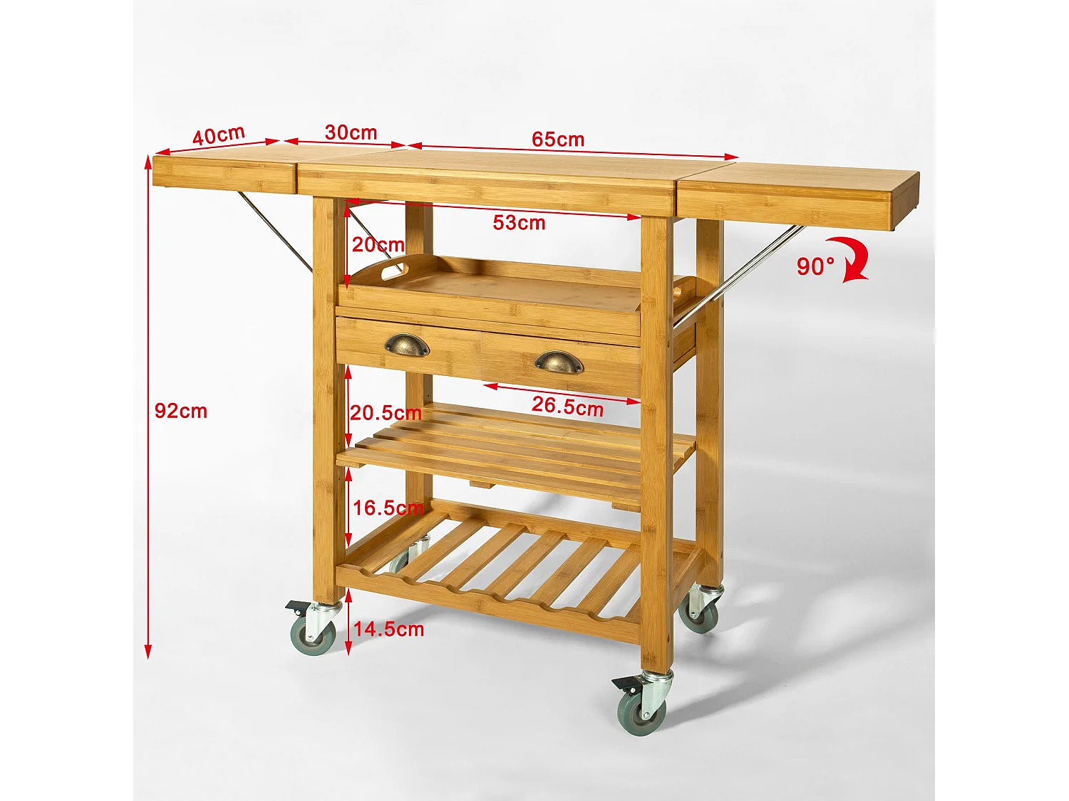 Carrito de Server de Bambú, Estantería de Cocina, Mesa de Cocina naturaleza  92 x 40 x 65cm FKW25-N SoBuy ES