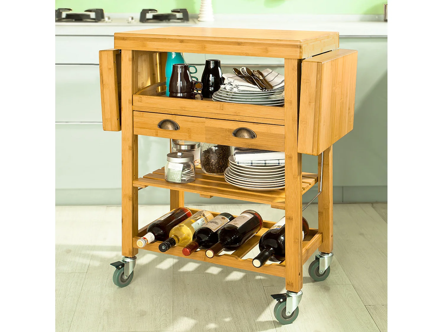 Carrito de Server de Bambú, Estantería de Cocina, Mesa de Cocina naturaleza  92 x 40 x 65cm FKW25-N SoBuy ES
