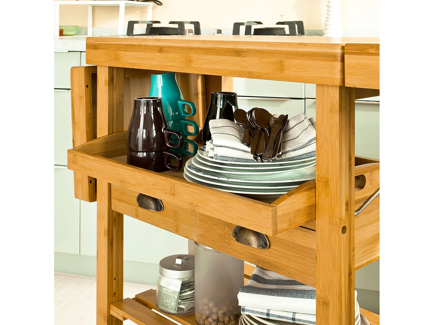 Carrito de Server de Bambú, Estantería de Cocina, Mesa de Cocina naturaleza  92 x 40 x 65cm FKW25-N SoBuy ES