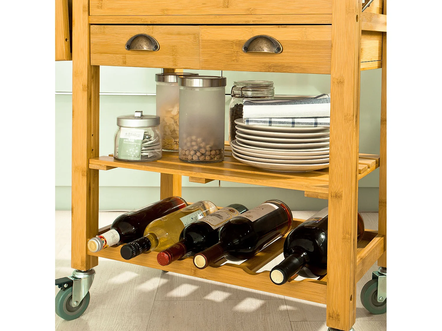 Carrito de Server de Bambú, Estantería de Cocina, Mesa de Cocina naturaleza  92 x 40 x 65cm FKW25-N SoBuy ES