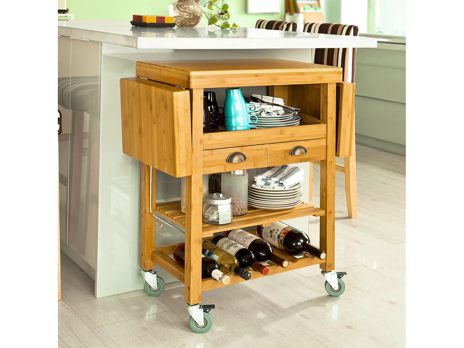 Carrito de Server de Bambú, Estantería de Cocina, Mesa de Cocina naturaleza  92 x 40 x 65cm FKW25-N SoBuy ES