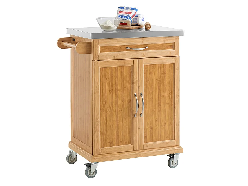Luxus-Carrito de cocina con piso de acero, estantería de cocina,carrito de servir de bambú de alta calidad L66xP45xA90cm,FKW13-N SoBuy ES