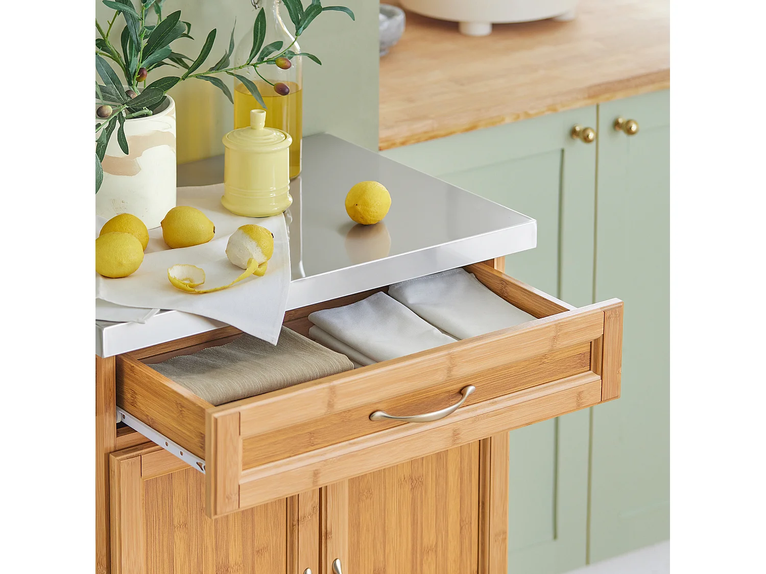 Luxus-Carrito de cocina con piso de acero, estantería de cocina,carrito de servir de bambú de alta calidad L66xP45xA90cm,FKW13-N SoBuy ES