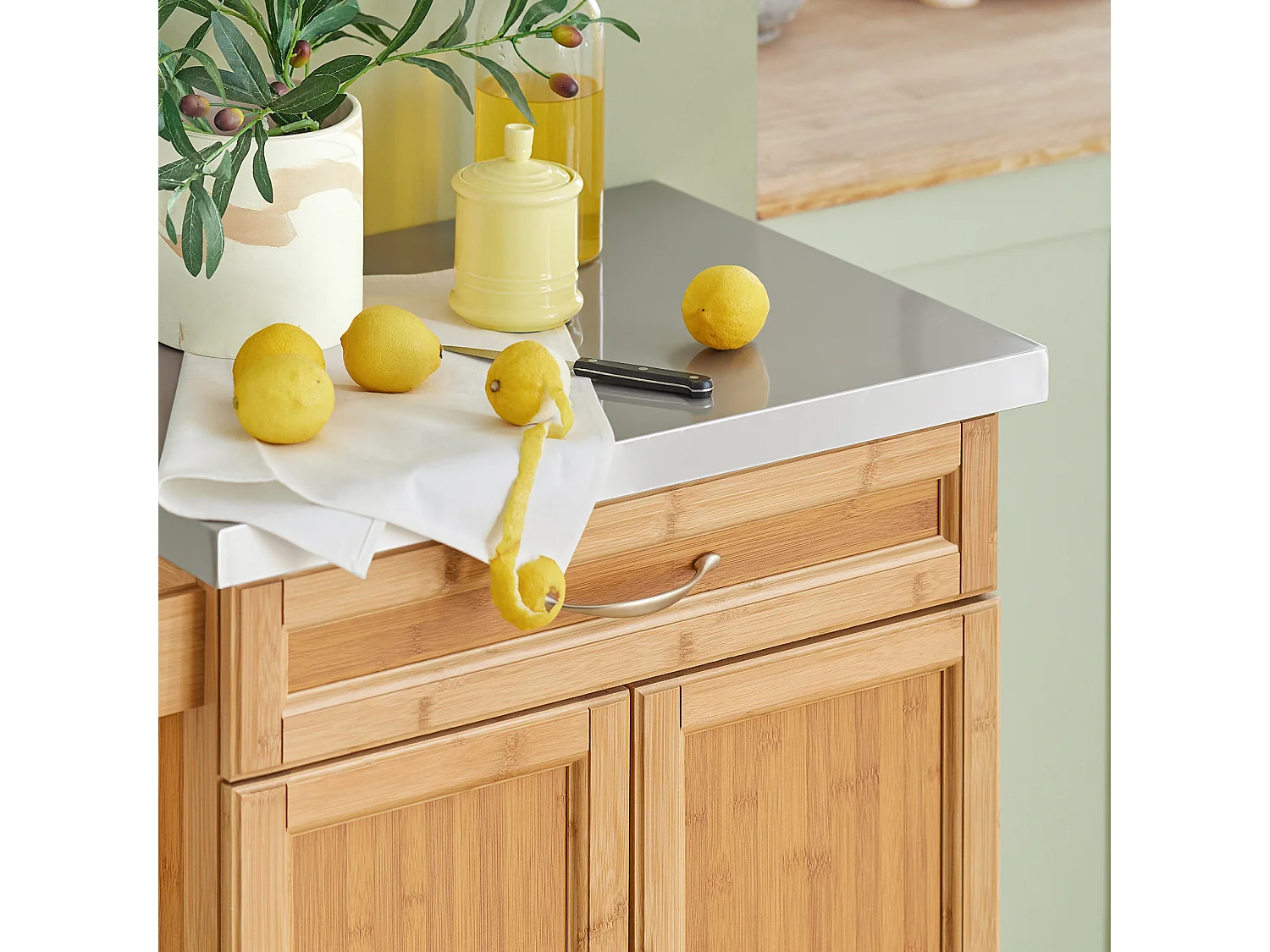 Luxus-Carrito de cocina con piso de acero, estantería de cocina,carrito de servir de bambú de alta calidad L66xP45xA90cm,FKW13-N SoBuy ES